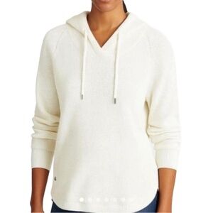 Lauren Ralph Lauren Women’s White Waffle Knit Cotton Hooded Sweater Sz L EUC